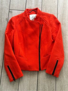 Milly Vibrant Orange Asymmetric Zip Moto Jacket